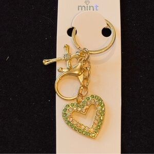 Mint Sparkling Green Heart and Cross Keychain